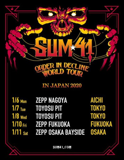 SUM 41 Japan tour 2020 announced